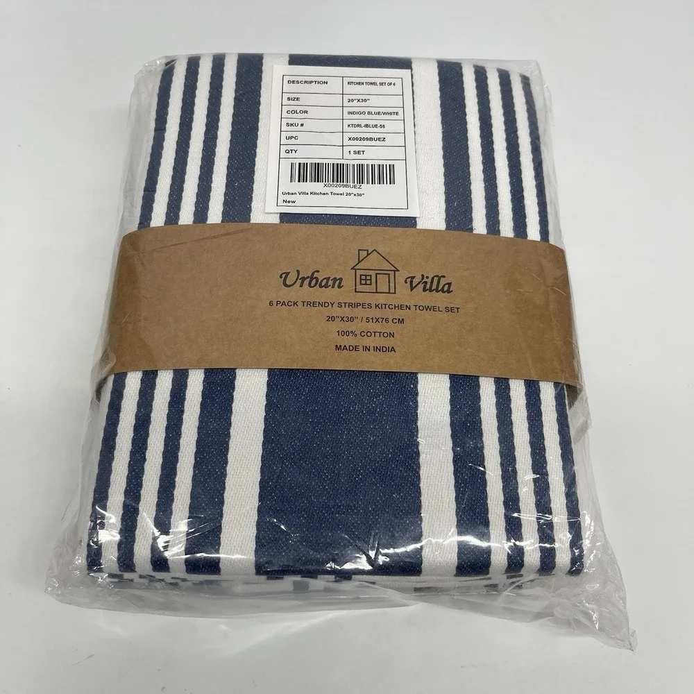 Urban Villa Kitchen Towels 100% Cotton 20x30 Absorbent Dish Clothes Indigo New